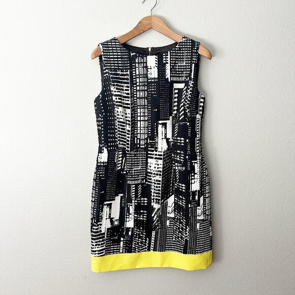Tahari ASL Black White & Yellow Hem Sleeveless Shift Dress Women’s Size 10 - Picture 1 of 12